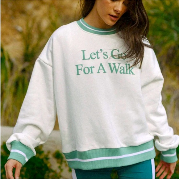 Yllw the Label Let’s Go for a Walk sweatshirt Green and White Women's Sweater - Picture 1 of 6